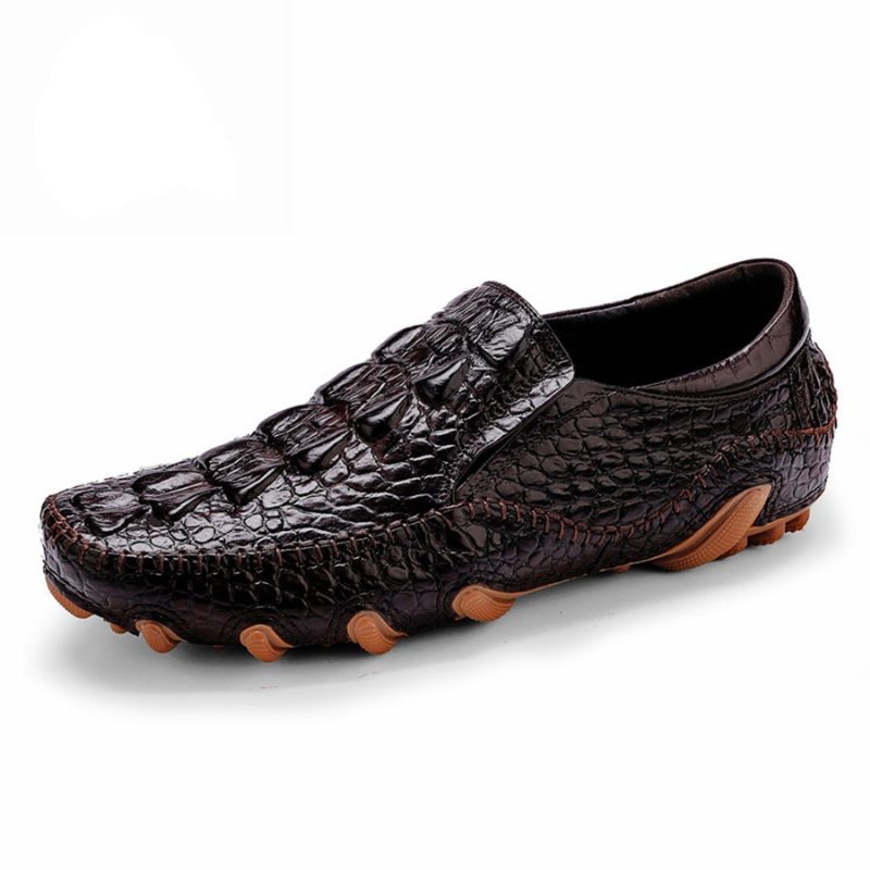 Herre Fritidssko Luksus Alligator Texture Slip-on Oxford Sko - Kaffe