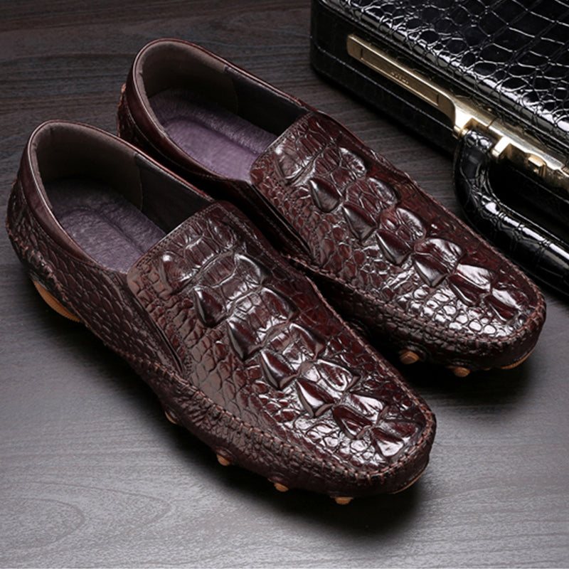 Herre Fritidssko Luksus Alligator Texture Slip On Oxford Sko - Kaffe