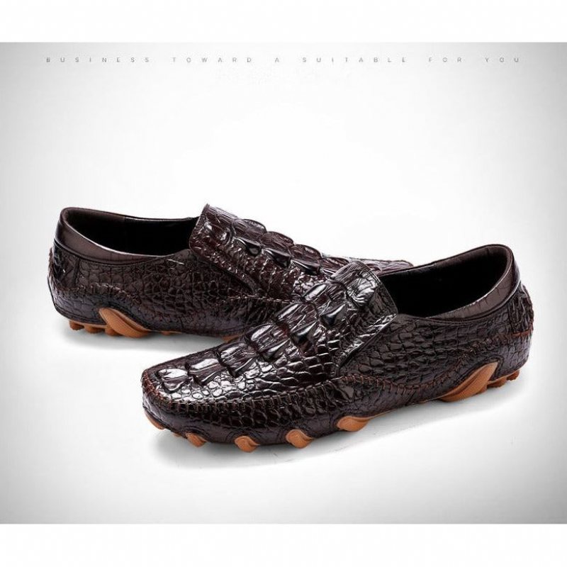 Herre Fritidssko Luksus Alligator Texture Slip On Oxford Sko - Kaffe