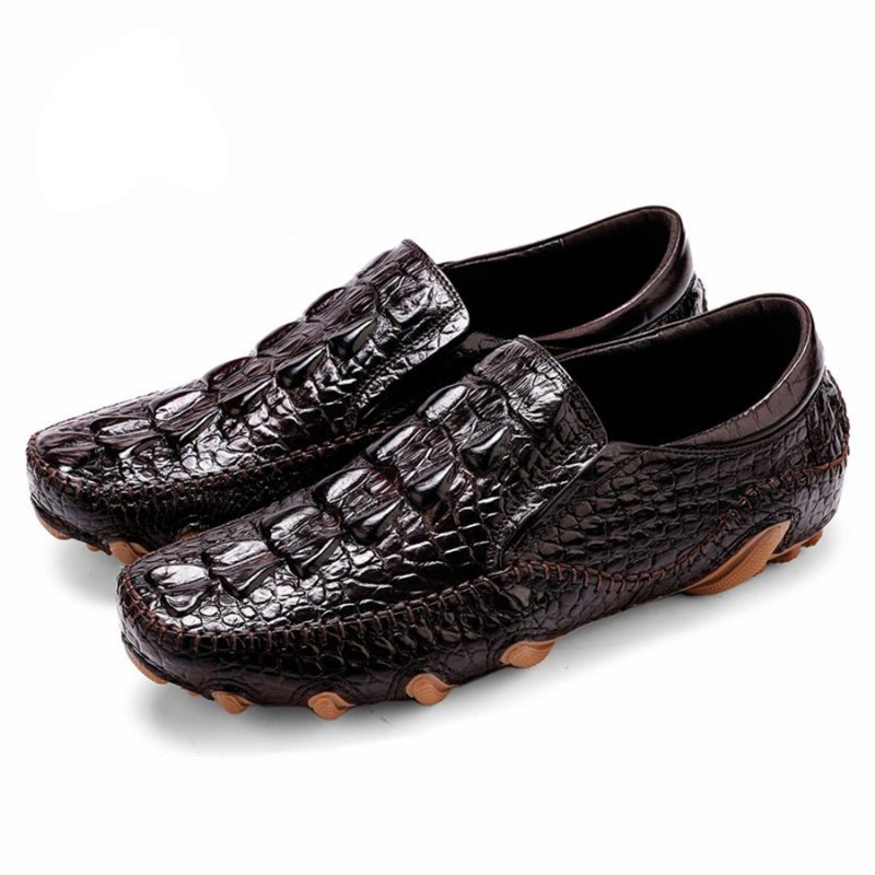 Herre Fritidssko Luksus Alligator Texture Slip On Oxford Sko - Kaffe