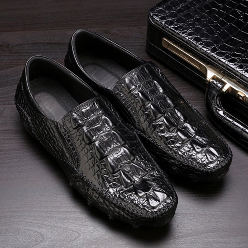 Herre Fritidssko Luksus Alligator Texture Slip On Oxford Sko - Sort