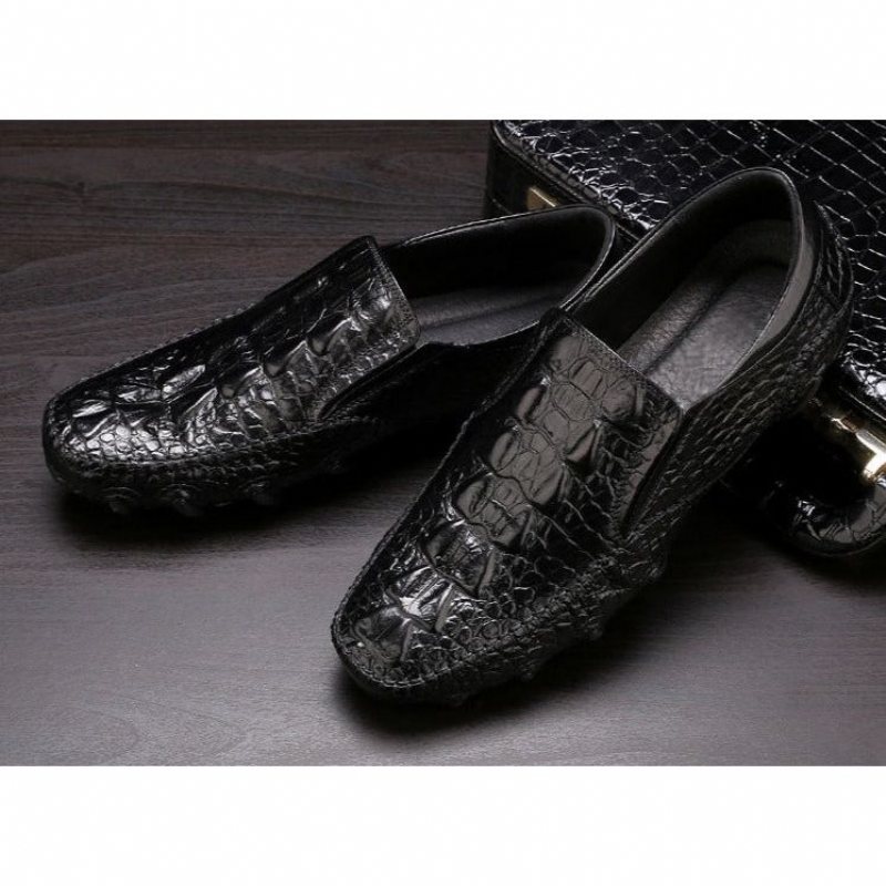 Herre Fritidssko Luksus Alligator Texture Slip On Oxford Sko - Sort