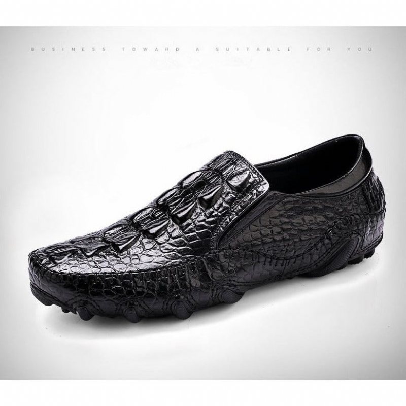 Herre Fritidssko Luksus Alligator Texture Slip On Oxford Sko - Sort