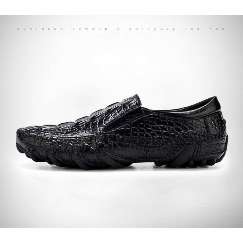 Herre Fritidssko Luksus Alligator Texture Slip On Oxford Sko - Sort