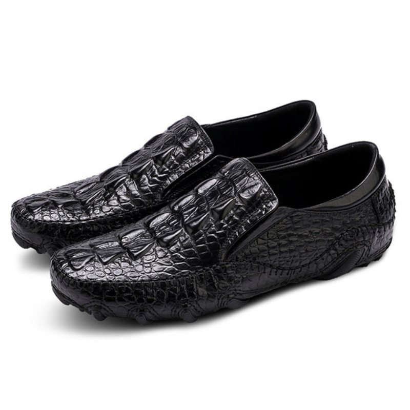 Herre Fritidssko Luksus Alligator Texture Slip On Oxford Sko - Sort