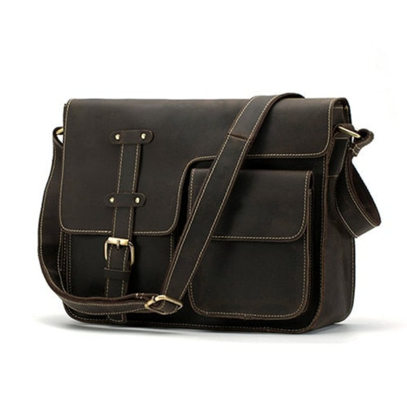 Herre Kofferter Luksus Eksotisk Skinn Vintage Flap Crossbody Koffert - Mørk Kaffe