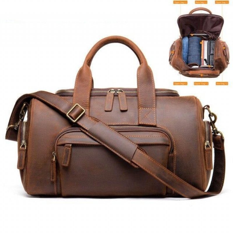 Herre Kofferter Luxury Leather Travel Briefcase Bag - Kaffe