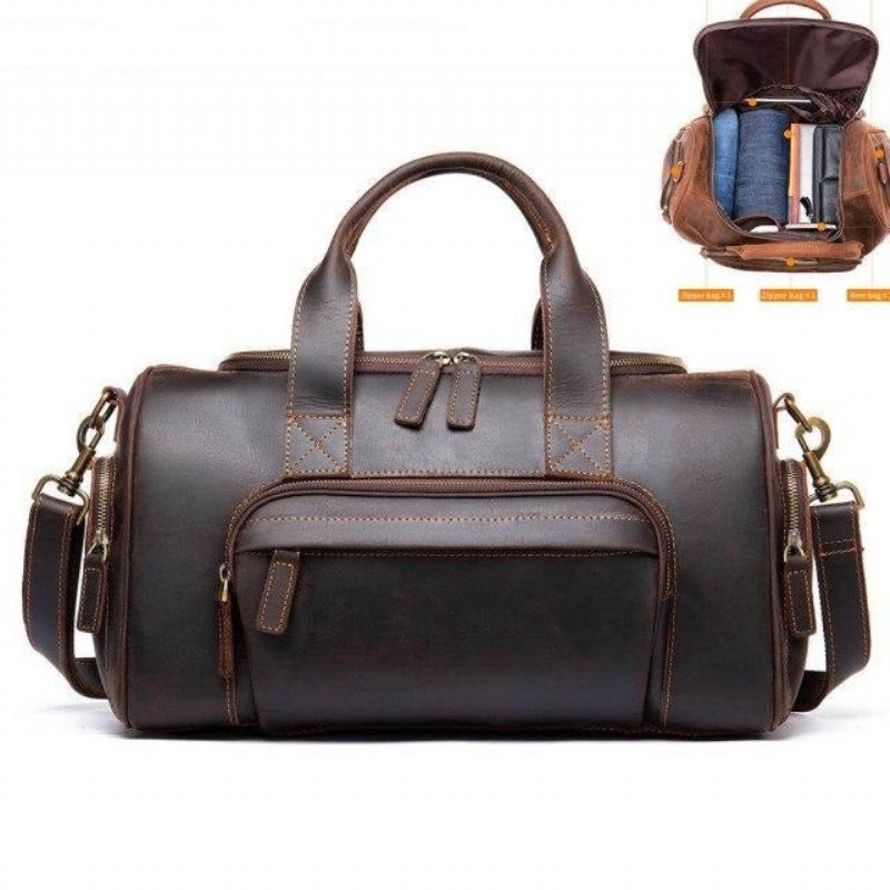 Herre Kofferter Luxury Leather Travel Briefcase Bag - Kaffe 2