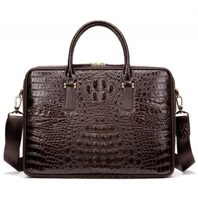 Herre Kofferter Utsøkt Crocodile Leather Laptop Office Handbag - Kaffe