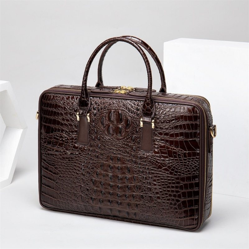 Herre Kofferter Utsøkt Crocodile Leather Laptop Office Handbag - Kaffe