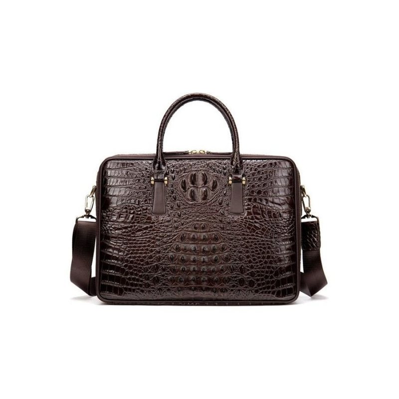 Herre Kofferter Utsøkt Crocodile Leather Laptop Office Handbag - Kaffe