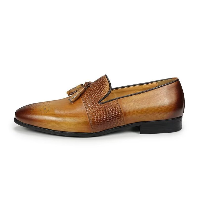 Herre Loafers Croc Pattern Luxury Slip On - Brun