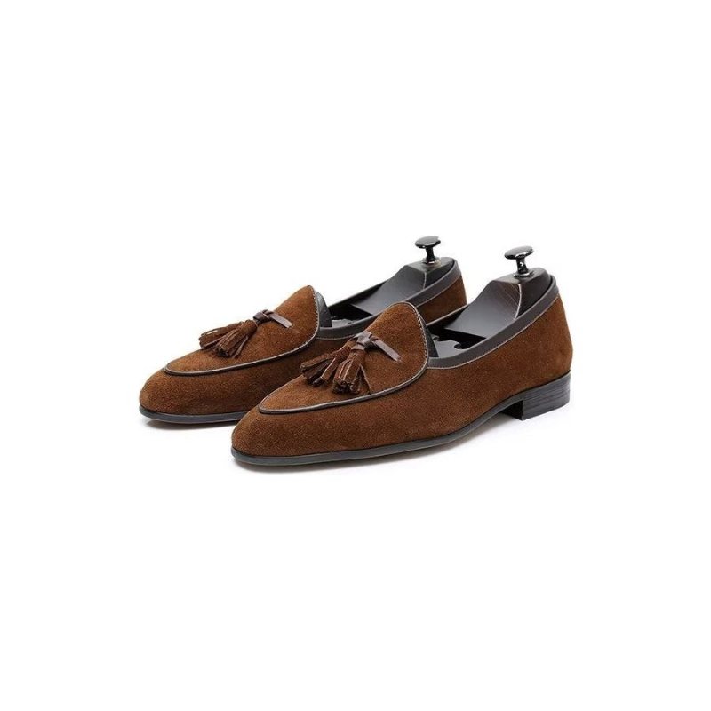 Herre Loafers Rund Toe Slip On Leather - Kaffe