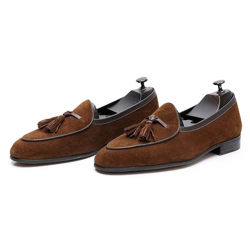 Herre Loafers Rund Toe Slip On Leather - Kaffe