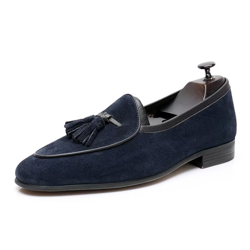 Herre Loafers Rund Toe Slip On Leather - Blå