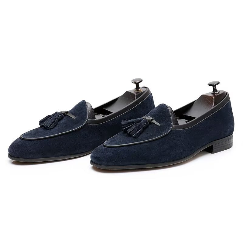 Herre Loafers Rund Toe Slip On Leather - Blå