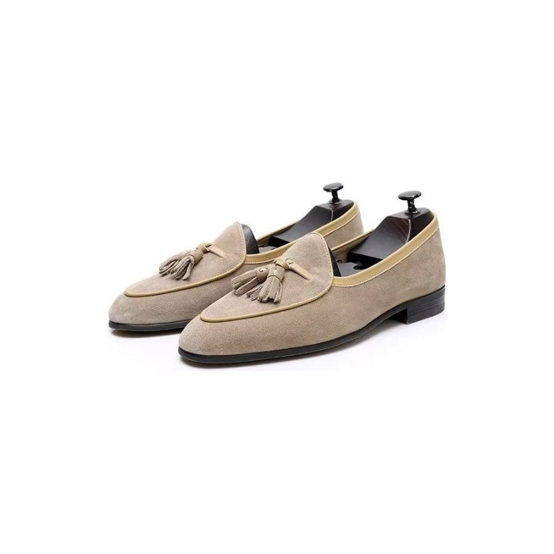 Herre Loafers Rund Toe Slip On Leather - Khaki