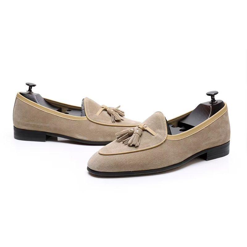 Herre Loafers Rund Toe Slip On Leather - Khaki