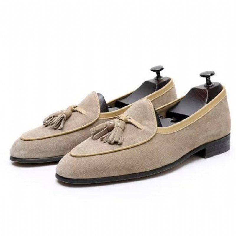 Herre Loafers Rund Toe Slip On Leather - Khaki