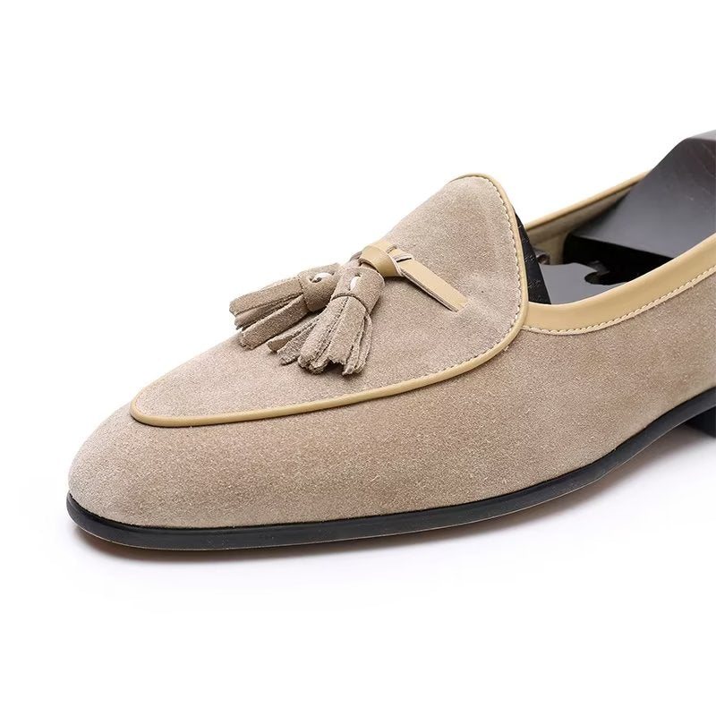 Herre Loafers Rund Toe Slip On Leather - Khaki