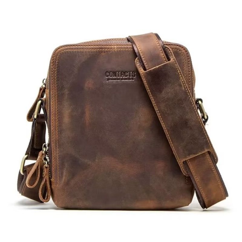 Herre Skuldervesker Elegant Crazy Horse Skinn Robust Crossbody Bag - Kaffe