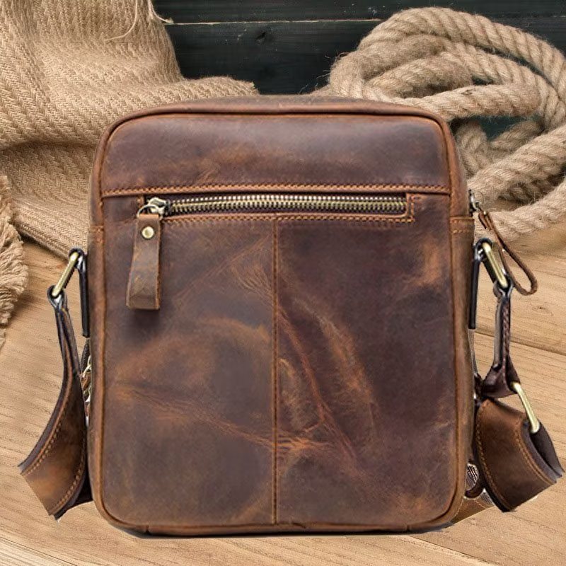 Herre Skuldervesker Elegant Crazy Horse Skinn Robust Crossbody Bag - Kaffe