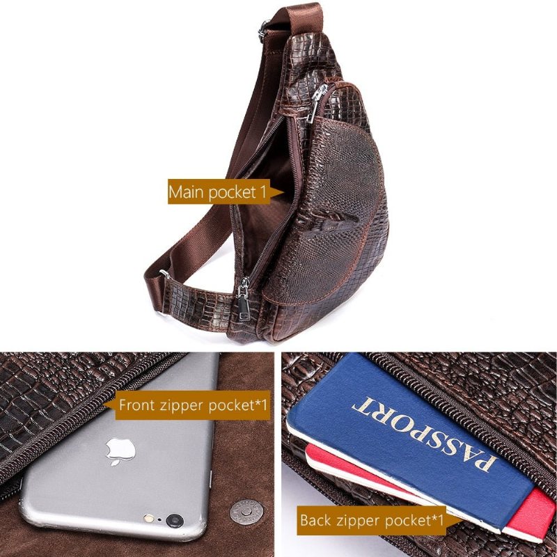 Herre Skuldervesker Elegant Krokodilleskinn Saddle Sling Bag - Kaffe