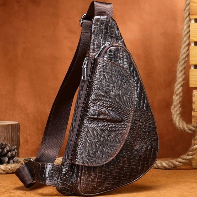 Herre Skuldervesker Elegant Krokodilleskinn Saddle Sling Bag - Kaffe