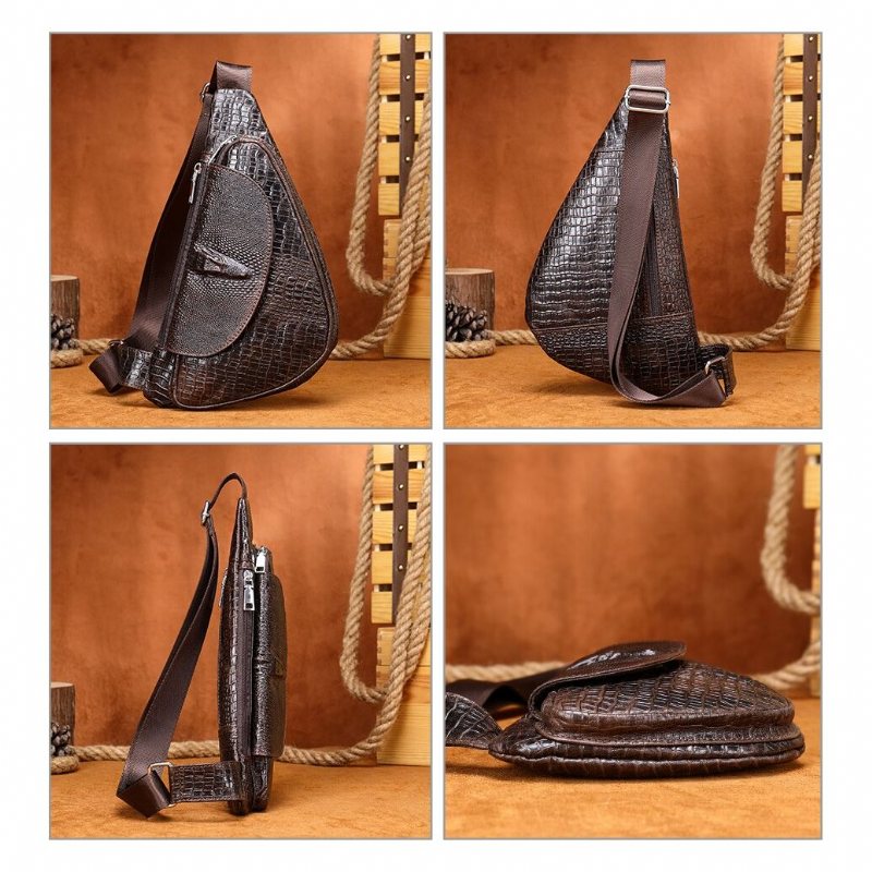 Herre Skuldervesker Elegant Krokodilleskinn Saddle Sling Bag - Kaffe