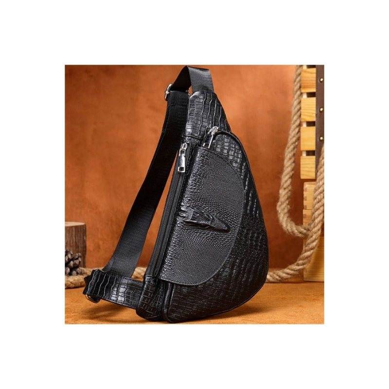 Herre Skuldervesker Elegant Krokodilleskinn Saddle Sling Bag - Sort