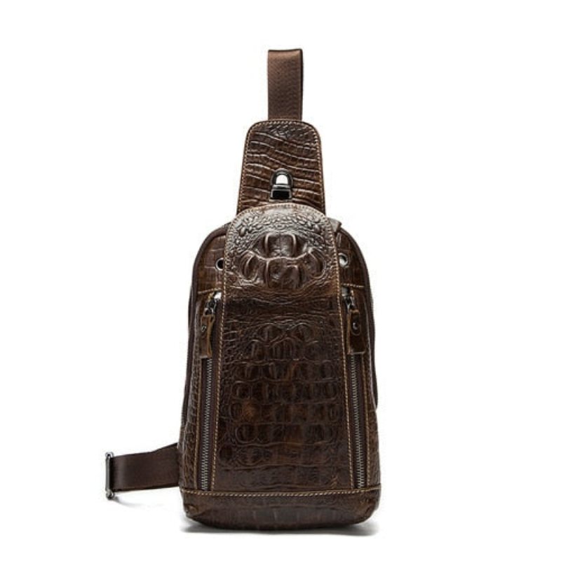 Herre Skuldervesker Luksus Alligator Mønster Skinn Crossbody Messenger-veske - Kaffe