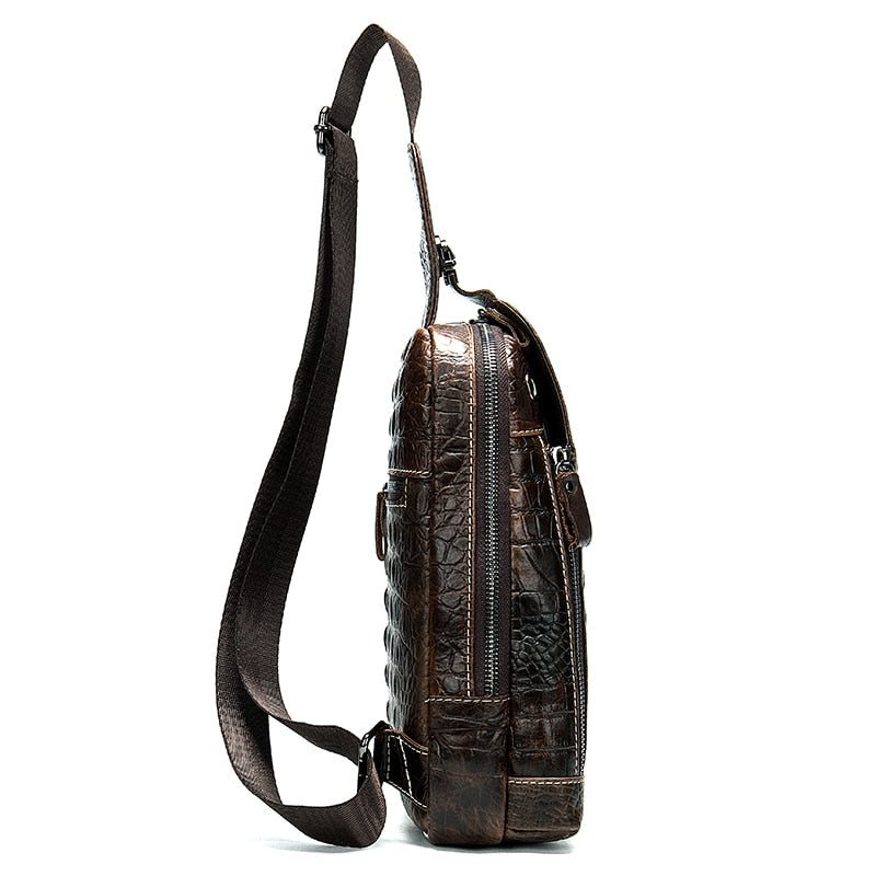 Herre Skuldervesker Luksus Alligator Mønster Skinn Crossbody Messenger-veske - Kaffe