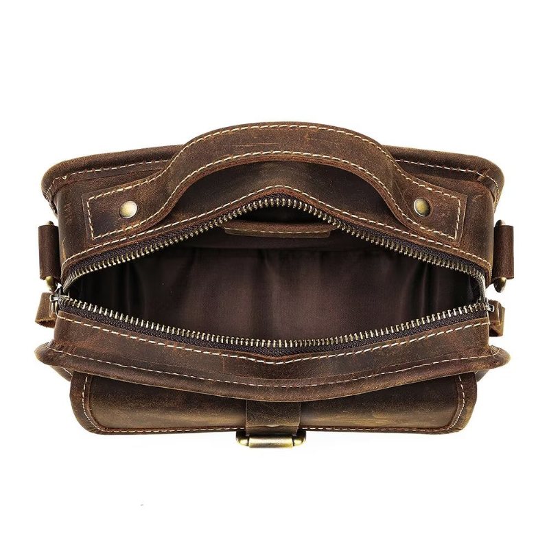 Herre Skuldervesker Luksus Ekte Skinn Flap Kompakt Crossbody Bag - Kaffe