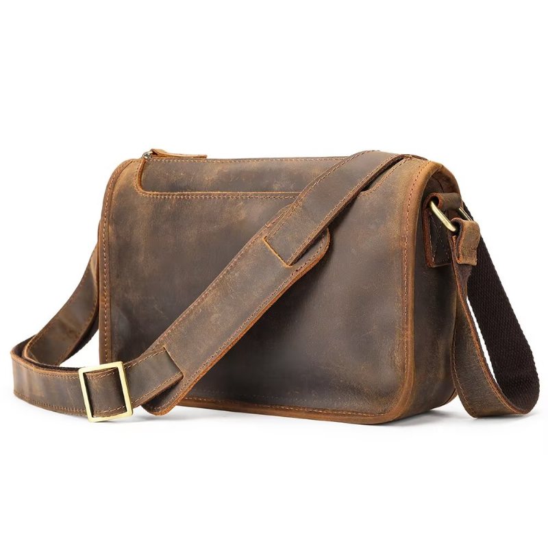 Herre Skuldervesker Luksus Ekte Skinn Klaff Classic Crossbody Bag - Kaffe