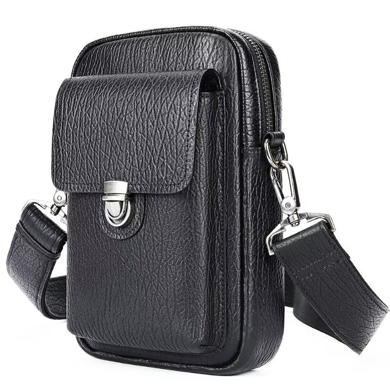 Herre Skuldervesker Luksus Ekte Skinn Klaff Vintage Crossbody Bag - Svart