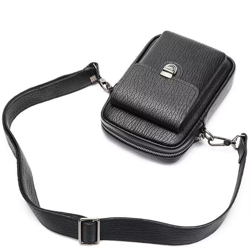 Herre Skuldervesker Luksus Ekte Skinn Klaff Vintage Crossbody Bag - Svart