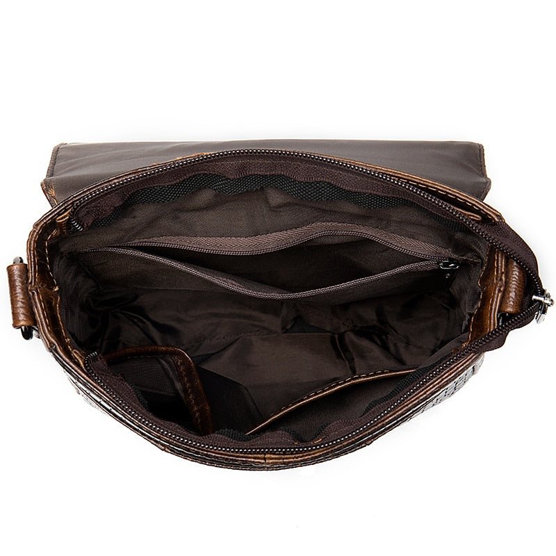 Herre Skuldervesker Luksus Krokodilleskinn Klaff Glidelås Crossbody Messenger-veske - Kaffe