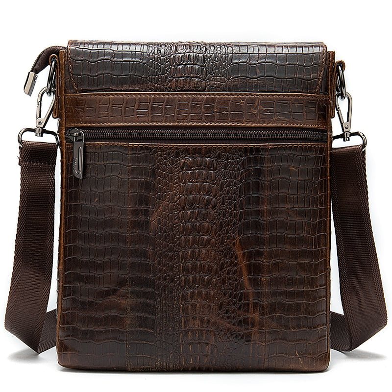 Herre Skuldervesker Luksus Krokodilleskinn Klaff Glidelås Crossbody Messenger-veske - Kaffe