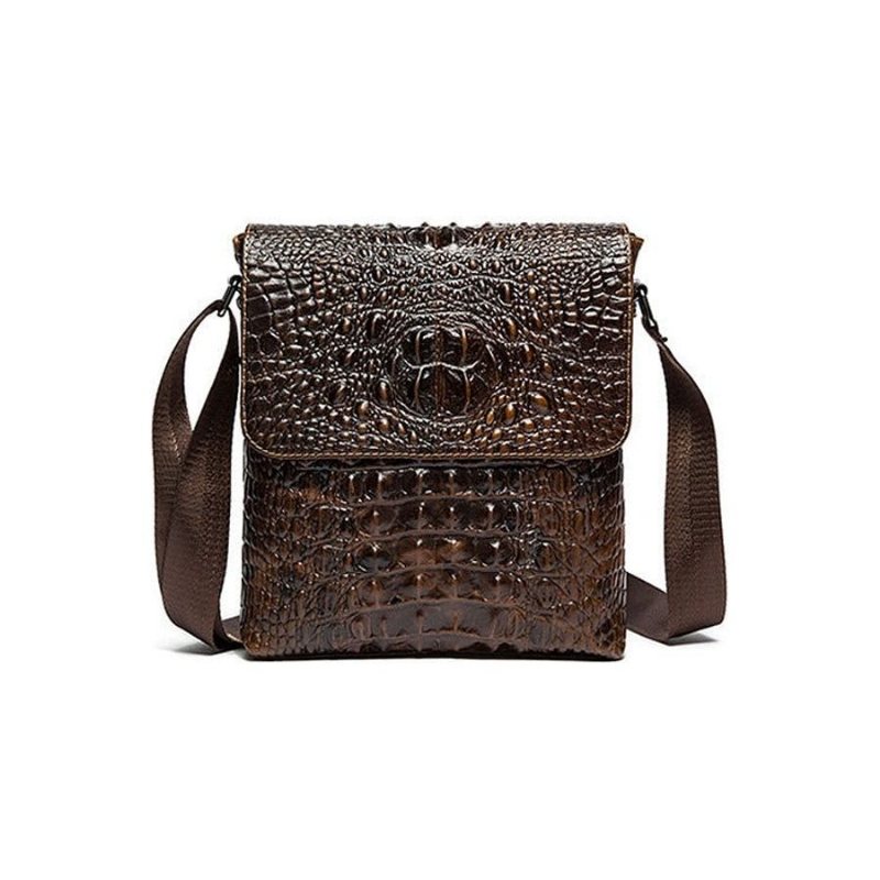 Herre Skuldervesker Luksus Krokodilleskinn Klaff Glidelås Crossbody Messenger-veske - Kaffe 2