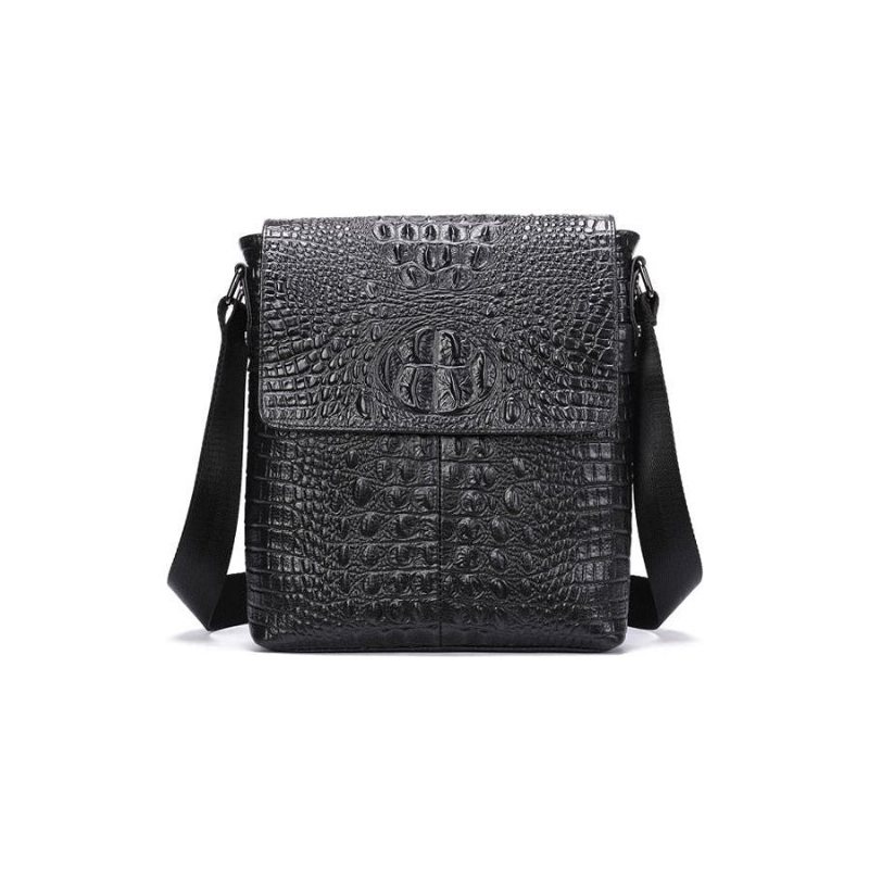 Herre Skuldervesker Luksus Krokodilleskinn Klaff Glidelås Crossbody Messenger-veske - Sort 2