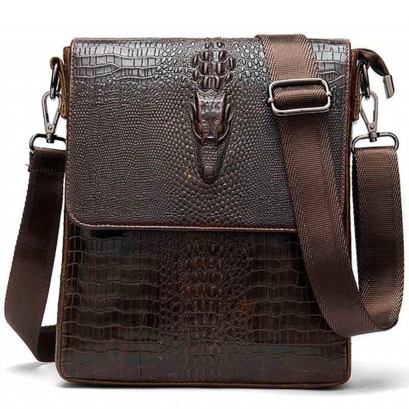 Herre Skuldervesker Luksus Krokodilleskinn Vintage Cross-body Skulderveske - Kaffe