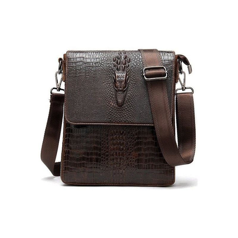 Herre Skuldervesker Luksus Skinn Glidelås Crossbody Messenger-veske - Kaffe