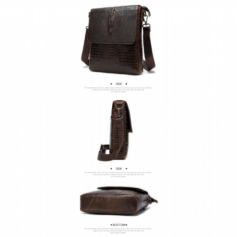 Herre Skuldervesker Luksus Skinn Glidelås Crossbody Messenger-veske - Kaffe