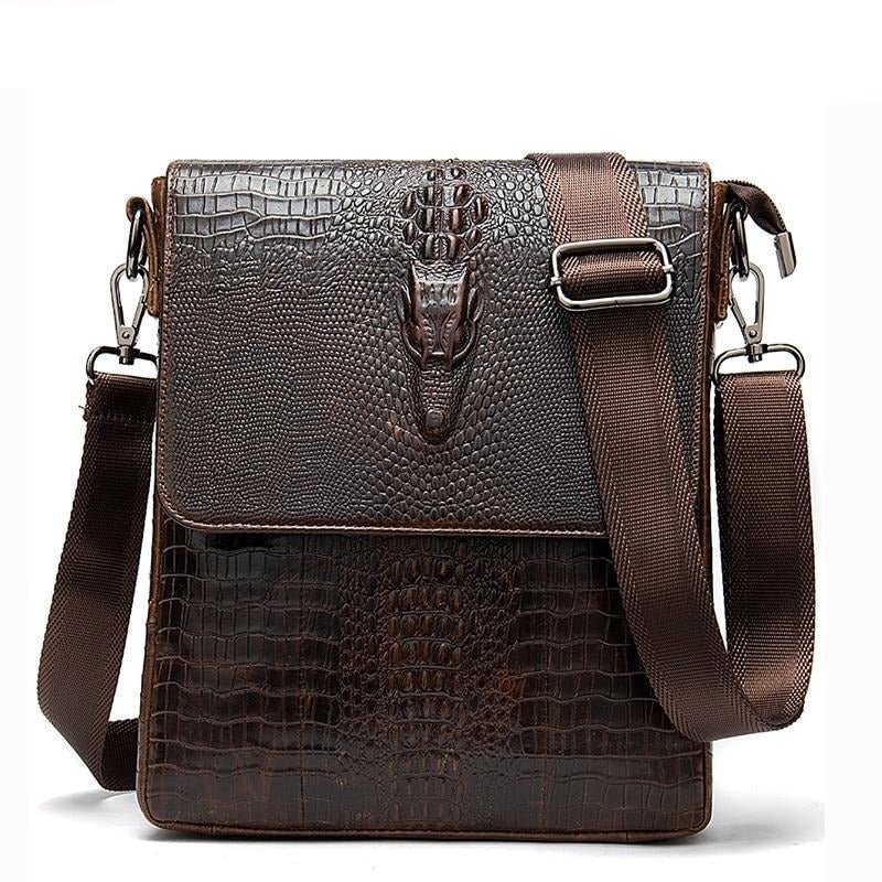 Herre Skuldervesker Luksus Skinn Glidelås Crossbody Messenger-veske - Kaffe