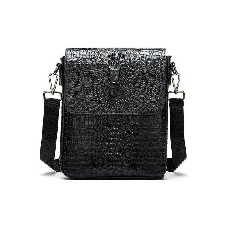 Herre Skuldervesker Luksus Skinn Glidelås Crossbody Messenger-veske - Sort