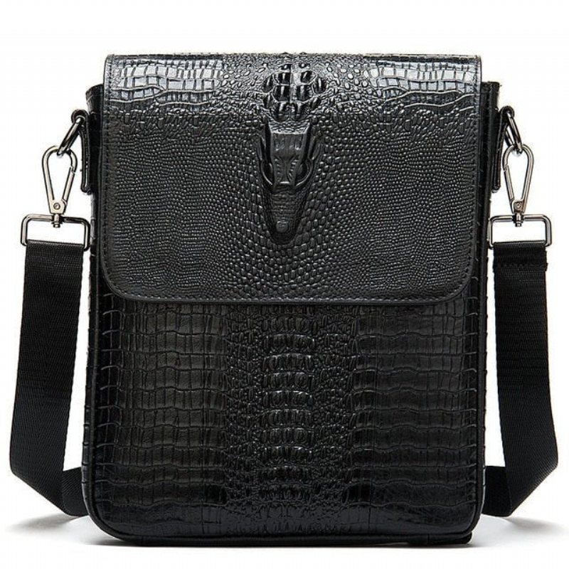 Herre Skuldervesker Luksus Skinn Glidelås Crossbody Messenger-veske - Sort