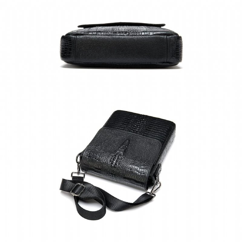 Herre Skuldervesker Luksus Skinn Glidelås Crossbody Messenger-veske - Sort