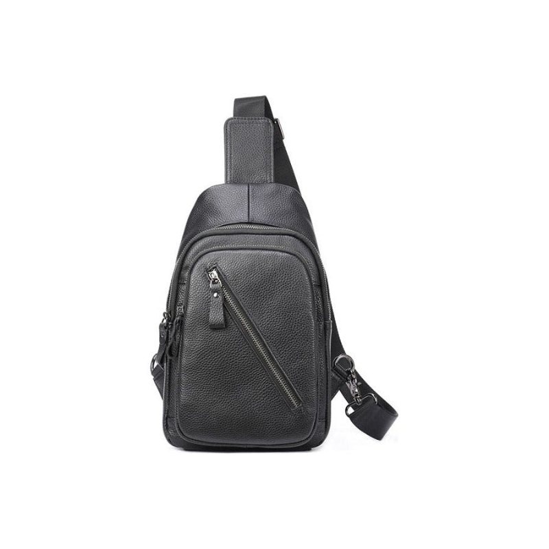 Herre Skuldervesker Luxury Saddle Zip Lær Crossbody Bag - Svart