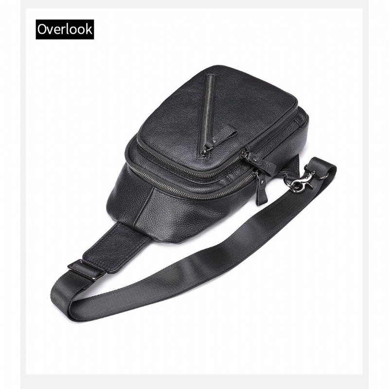 Herre Skuldervesker Luxury Saddle Zip Lær Crossbody Bag - Svart