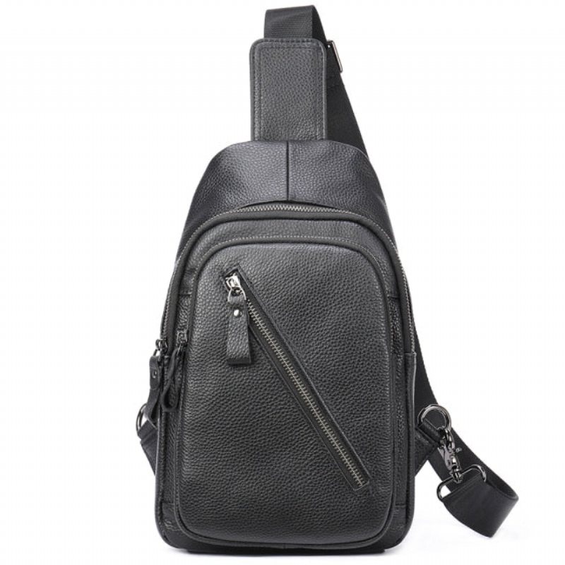 Herre Skuldervesker Luxury Saddle Zip Lær Crossbody Bag - Svart